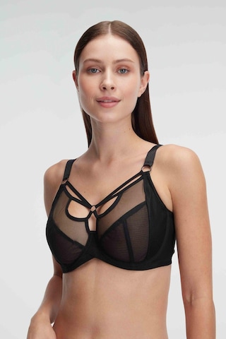 Tüllü Balenli Desteksiz Dolgusuz Yaka Detaylı Toparlayıcı Küçültücü Sütyen Siyah