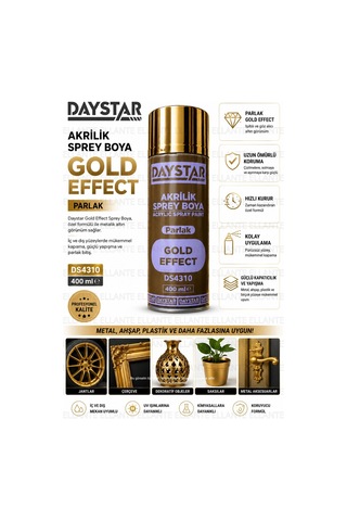 Gold Effect Parlak Altın Akrilik Sprey Boya 400 Ml Metal, Ahşap, Plastik Ve Seramik Uyumlu Çok Renkli