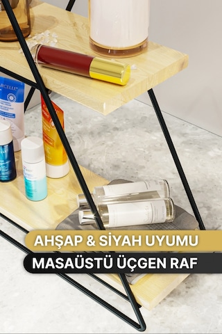 Bino Doğal Ahşap Duvar Üçgen Masa Servis Banyo Dekoratif Raf Organizer