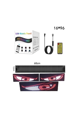 Esnek Katlanabilir Panel Led Cama Yapışır Uygulama İle Kontrol Dijital Tabela Kayar 60cm 16x96 Led 10"