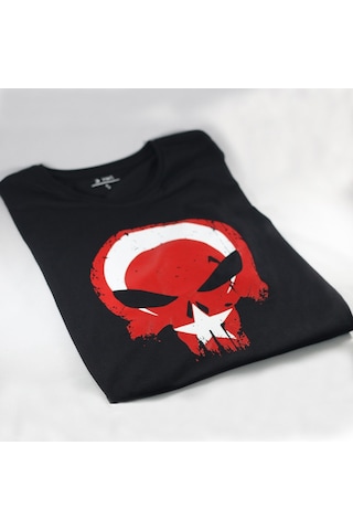 Alfa Giyim Punisher Cezalandırıcı Bayrak Baskılı Tişört Siyah