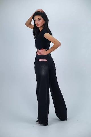 Paradise Spider Nakışlı Baggy Jean Siyah Çok Renkli