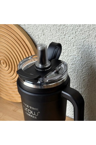 Arow Paslanmaz Çelik Tutmalı Termos Siyah 1 Litre Siyah