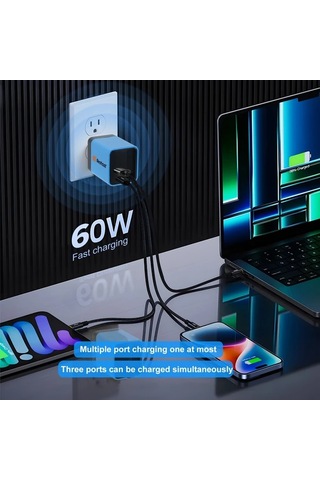 Elmpaly Sarı 65w Hızlı Şarj Cihazı 3 Cihaz Aynı Anda Şarj Hızlı Şarj Tip Çıkışı Taşınabilir