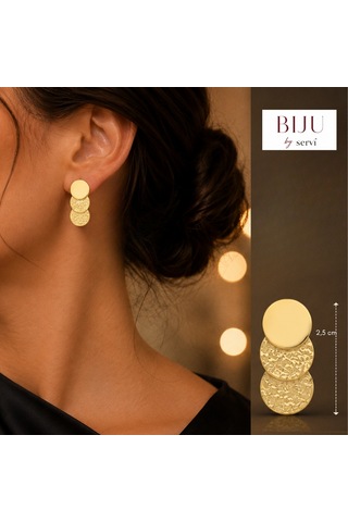Biju By Servi Solis Geometrik Üçlü Yuvarlak Dokulu Altın Renk Küpe-275 Gold