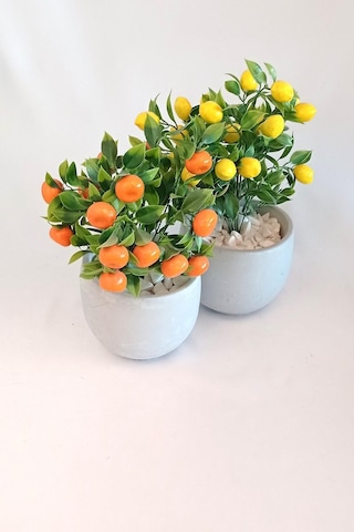 Yapay Ağaç Beton Saksıda Dekoratif Limon Ve Portakal Ağacı Tanzimi Turuncu-sarı-beyaz