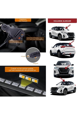 Cama Çakar Beyaz Turuncu Led Flaş Çakmaklık Girişl 114 Cm 19 Mod Araç İçi Ön Arka Cam Araç Dışı Tepe Izgara