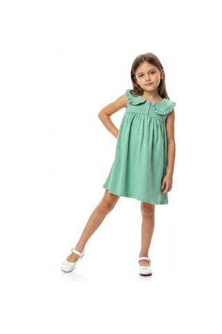 Toontoy Kids Toontoy Kız Çocuk Regular Fit Bebe Yaka Düğmeli Kısa Kollu Elbise 25049 Yeşil