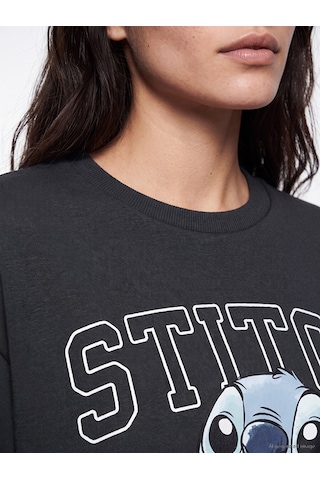 LC Waikiki Lc Waıkıkı Antrasit Stitch Baskılı Oversize Kadın Sweatshirt