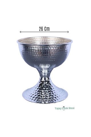 Yapay Çiçek Sitesi Metal Dekoratif Darbeli Vazo 20 Cm Gümüş Gümüş