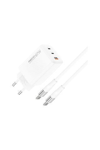 Recci Rc85e Gan Teknolojili Hızlı Şarj Başlığı Usb-a To Type-c Pd 67w Kablolu Şarj Seti Beyaz