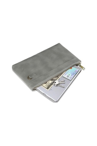 Shidai888 Retro Deri Debriyaj Fermuarlı Zarf Çanta Gri