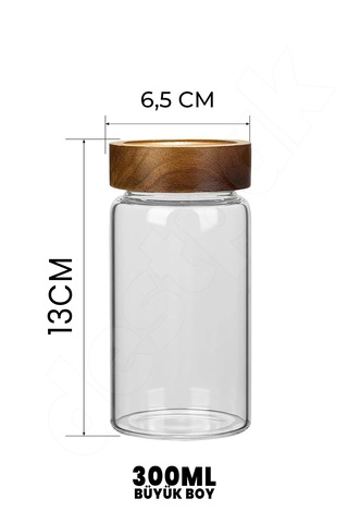 Akasya 6 Adet 300 Ml Cam Baharatlık - Akasya Rengi - Yuvarlak Çok Renkli