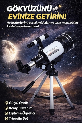 Dailytech Profesyonel Astronomik Monoküler Teleskop Ay & Yıldız Gözlemi Eğitici Güçlü Optik Tripodlu Set