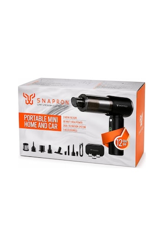 Snapron Snv-3002 2'si 1 Arada Şarjlı Araç Süpürgesi 80w 12000pa - 9 Başlık 3 Filtre Taşıma Çantalı Torpido Aksesuar