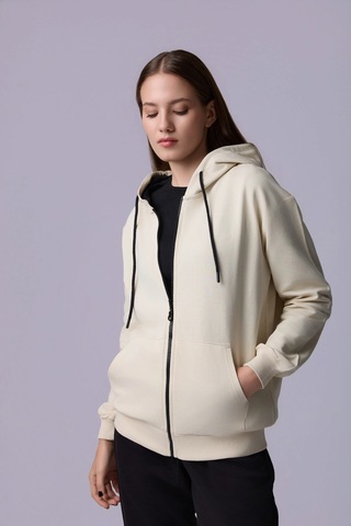 Defys Defy S Kadın Oversize Kapüşonlu Fermuarlı Cepli Sweatshirt Bej - 527346818 Bej