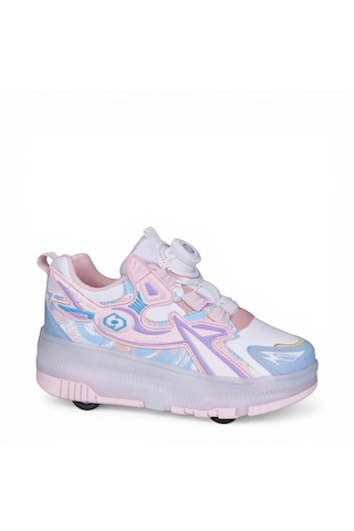Zacoz Patenli Işıklı 4 Tekerlekli Led Spor Ayakkabı Sneaker Açık Pembe