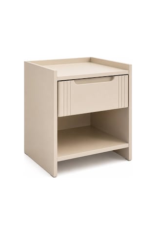 Komodin 1 Çekmeceli Açık Raflı Lake Boyalı Mdf Kapaklı Modern Yatak Odası Krem