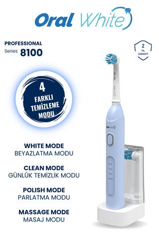 Oral White 4 Modlu Professional 8100 Şarjlı Diş Fırçası Mavi