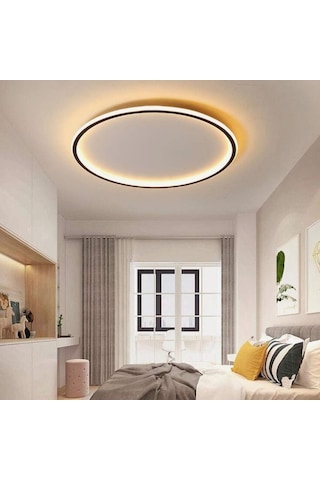 Siyah Ø60 cm Yuvarlak 3000K Sarı Işık Led Tavan Lambası