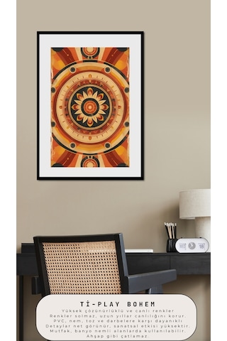 Bohem Tablo Dairesel Simetri Geometrik Sıcak Renkler Vintage Bohem Duvar Sanatı Çerçevesiz Poster