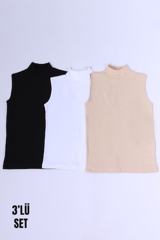 Parlingerie Kadın Sıfır Kol Boğazlı Body 3lü Set Siyah - Beyaz - Ten