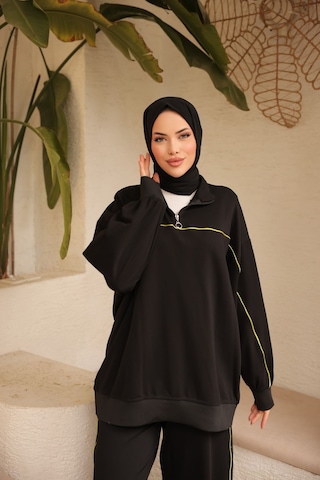 Tesettür Eşofman Takımı Ikili Takım Fermuarlı Yaka M-483 Siyah