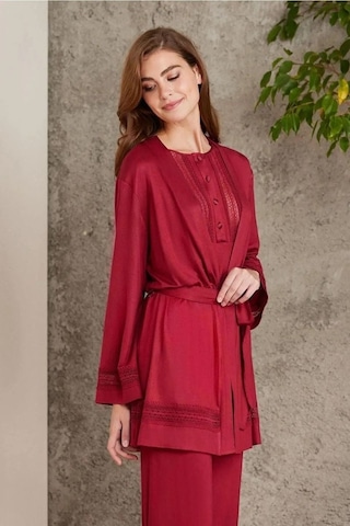 Pierre Cardin 2800 Kadın Bordo Dantelli Penye 3'lü Sabahlıklı Pijama Takım Bordo