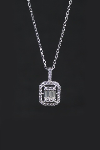 Baget Taşlı Tasarım Kadın Gümüş Kolye