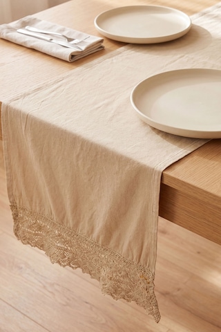 Oxford Lacy Pamuklu Dantelli Runner 40x150 Cm Bej
