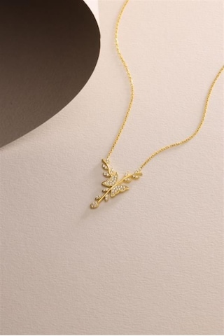 925 Ayar Gümüş Gold Kaplama Daldaki Kelebek Kolye