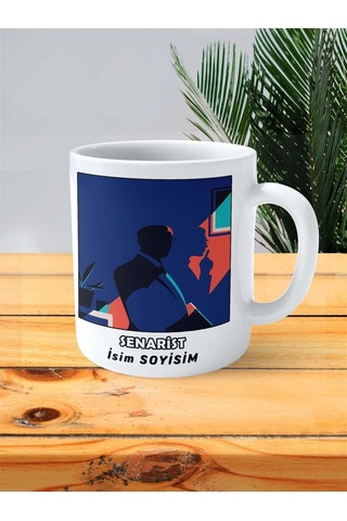 Senarist Meslek Baskılı Kupa Bardak Çift Taraflı Baskı Kişiye Özel Model 5 Çok Renkli