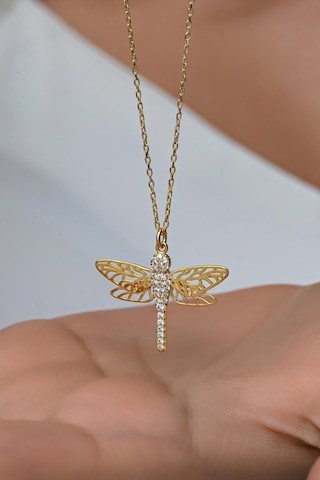 Nereze 925 Ayar Gümüş Zirkon Taşlı Gold Yusufcuk Kolye