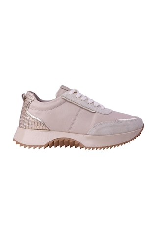 Hobby Ayakkabı Hobby Kadın Hakiki Deri Leopar Detaylı Kalın Tabanlı Sneaker Ayak Bej