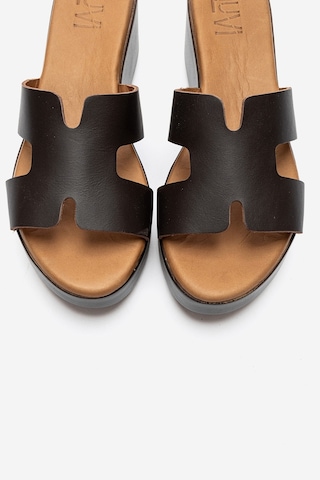 Luvishoes Lıa Kahverengi Cilt Hakiki Deri Dolgu Topuklu Kadın Terlik