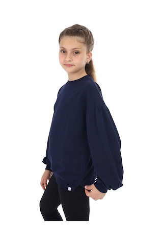 Toontoy Kız Çocuk Kolları Balon Okul Sweatshirt Lacivert