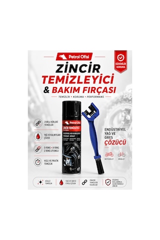 Petrol Ofisi Zincir Temizleyici Sprey + Çift Taraflı Motosiklet Zincir Fırçası