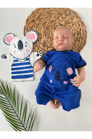 Koala Baskılı Saks Mavi Erkek Bebek Tulum Kukla Mavi