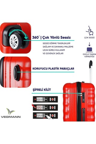 Vegmann Delphin Kırmızı Büyük Boy Valiz Kırmızı