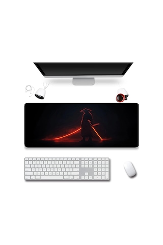 Sonictouch Klavye Mousepad 32x70cm Dikişsiz Pürüzsüz Sıvı Geçirmez Kaymaz Taban Gölge Samuray