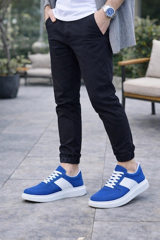Mevese Lunex Erkek Bağcıklı Süet Günlük Spor Sneaker Ayakkabı - Mavi - Beyaz