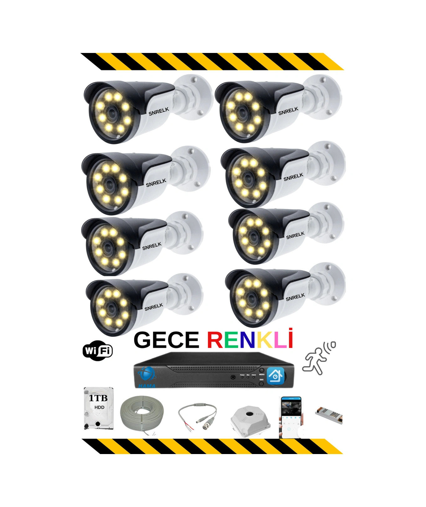 Snrelk Hama 8 Kameralı Warm Lıght 5mp 1tb Renkli Güvenlik Kamerası Set