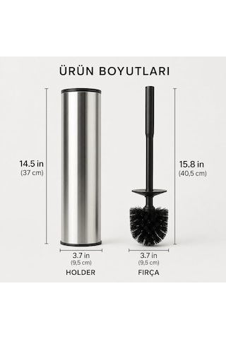 Alper Banyo Krom Klozet Fırçası, Paslanmaz Görünümlü Tuvalet Fırçası, Siyah Saplı Modern Wc Fırçalık, Bany Genel