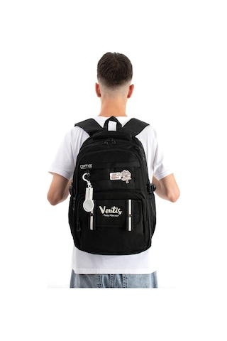 Ventis Unisex Okul Çantası Ortaokul Lise Sırt Çantası 43 30 Cm Su Geçirmez Kumaş Çok Cepli Vnt5-d Siyah