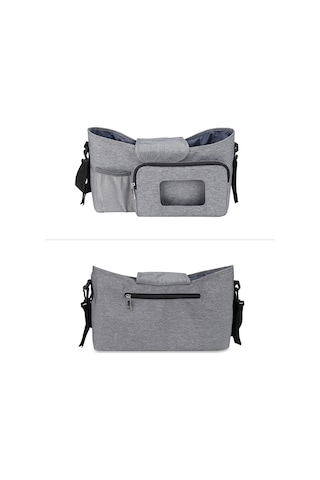 Padalink Bebek Arabası Organizer Çantası - Isı Saklama Bardaklık Ve Islak Mendil Çekme Fonksiyonu İle Çok Bölmeli Mavi Anne Çantası Gri