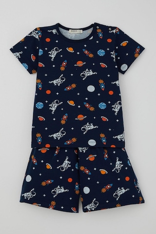 Breeze Erkek Bebek Şortlu Pijama Takımı Galaksi Temalı Astronot Desenli 9 Ay-3 Yaş, Lacivert