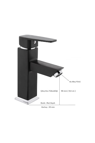 Tema Kare Slim Tek Gövde Sabit Lavabo Bataryası Mat Siyah