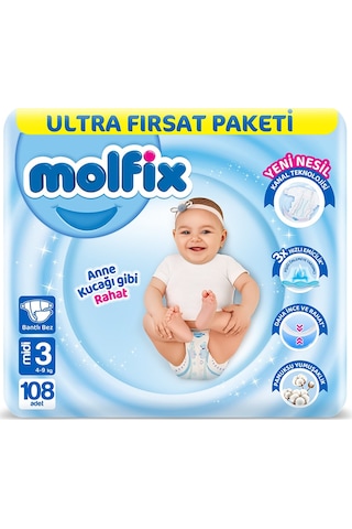 Molfix Bebek Bezi 3 Numara Ultra Fırsat Paketi Midi 108 Adet