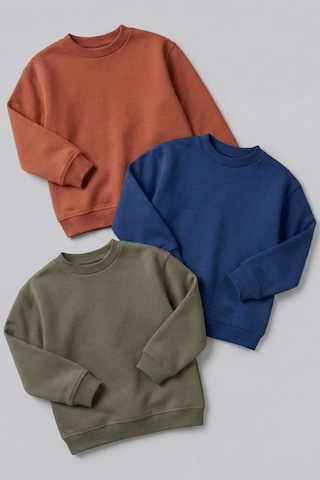 Zuzunga 3'lü Basic Şardonlu Çocuk Sweatshirt Kahverengi-haki-lacivert