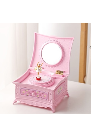 Yuntech01 Pembe Balerina Figürlü Döner Müzik Kutusu - Sarımsaklı Mekanik Akor Çalar - Ev Dekoru lik Eşya - 16x13.6x9.1cm
